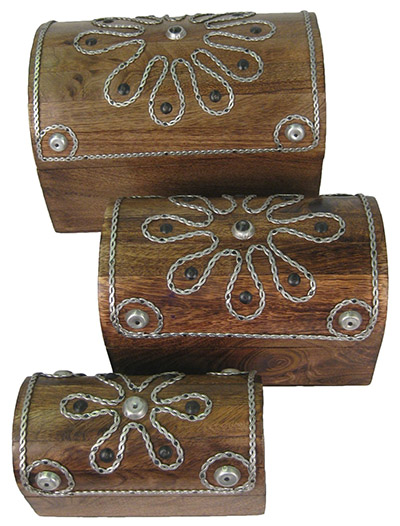 Set Of 3 Wooden Chest Boxes - Click Image to Close